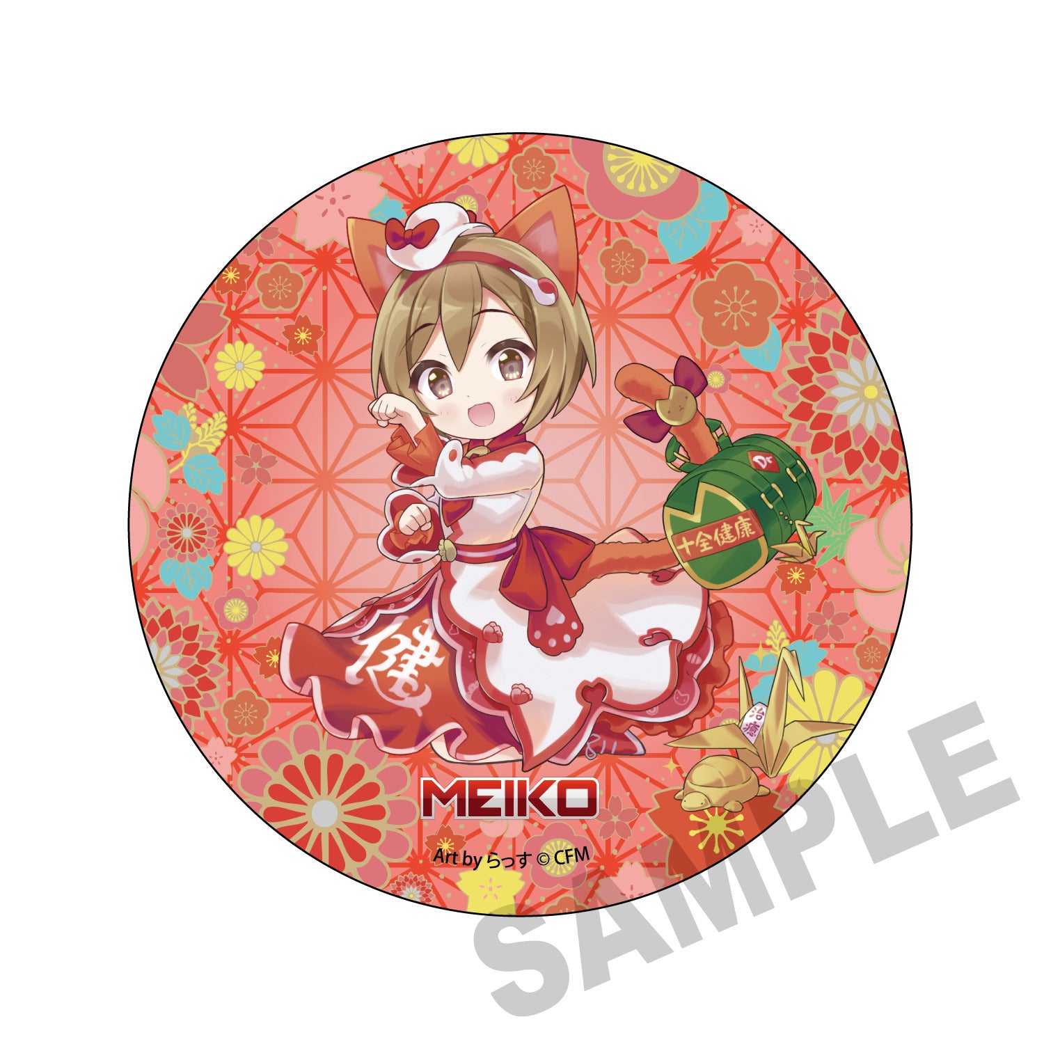 (Goods - Badge) Hatsune Miku x Lucky Cat Mega Tin Badge Stand MEIKO Art by Rassu