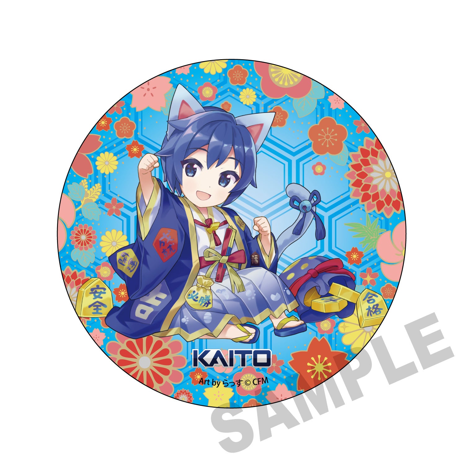 (Goods - Badge) Hatsune Miku x Lucky Cat Mega Tin Badge Stand KAITO Art by Rassu