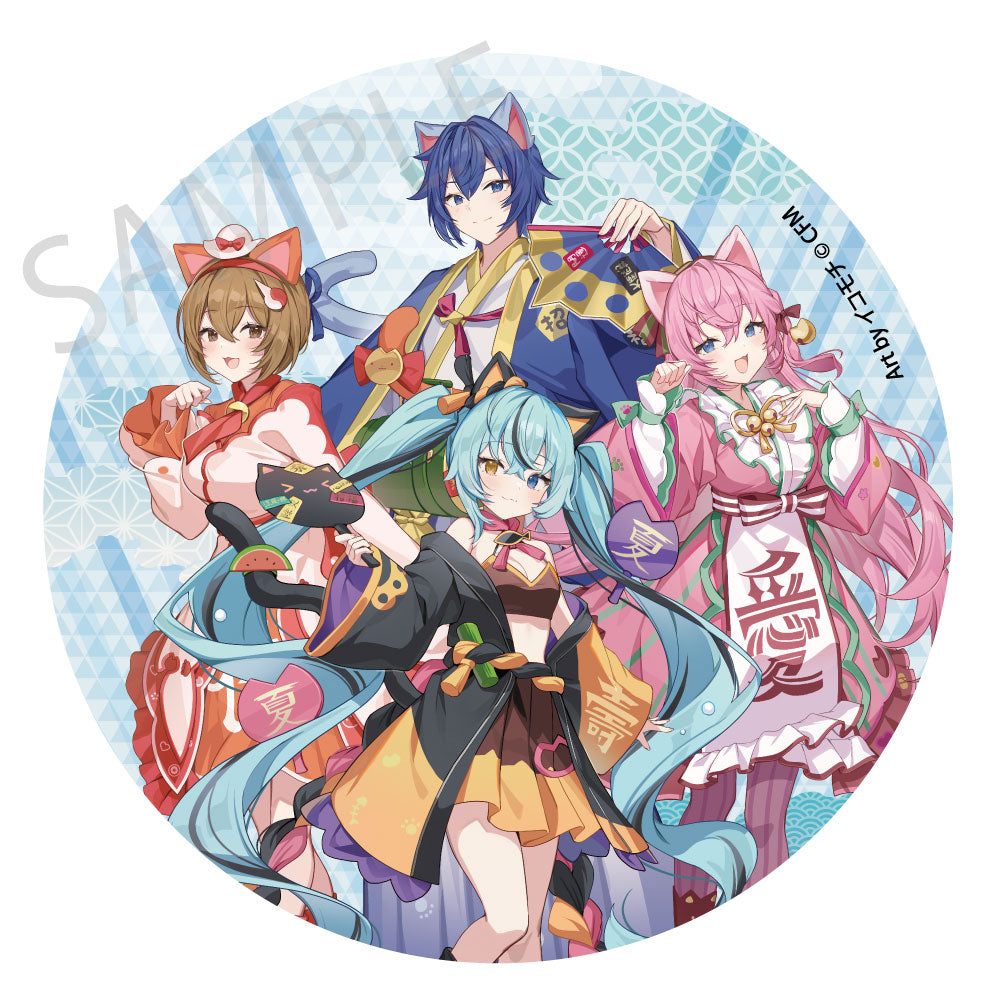 (Goods - Badge) Hatsune Miku x Lucky Cat x Midsummer Kumagaya Mega Tin Badge Stand Hatsune Miku Black Cat / Megurine Luka / MEIKO / KAITO Art by Icomochi