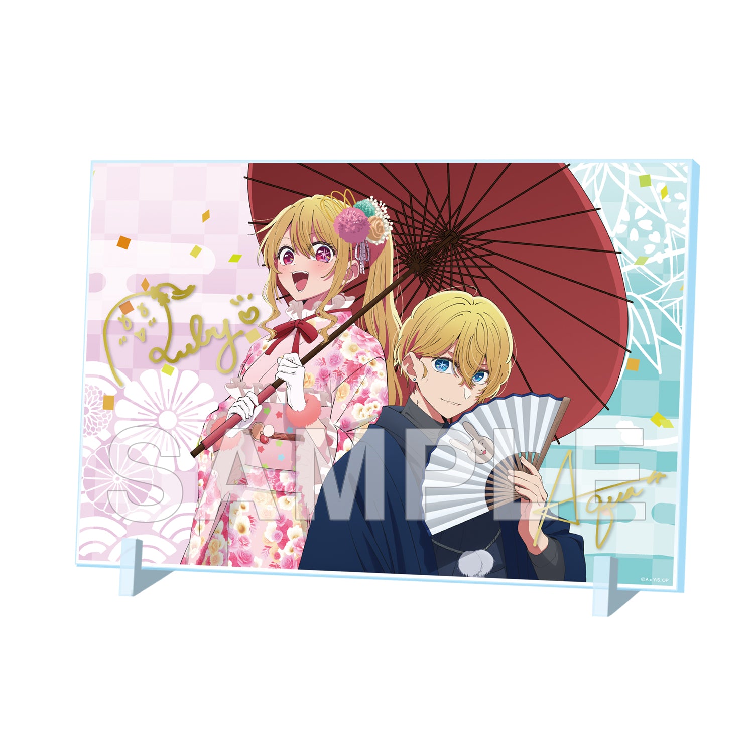 (Goods - Acrylic Stand) 【OSHI NO KO】 Acrylic Panel w/ Foil-stamped Signature - Aqua & Ruby New Year 2026 ver.