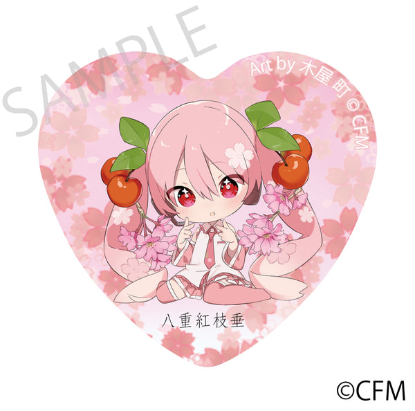 (Goods - Badge) Sakura Miku x Hirosaki Sakura Story Heart-shaped Tin Badge Weeping Yaebeni Blossoms - Art by Kiya Machi