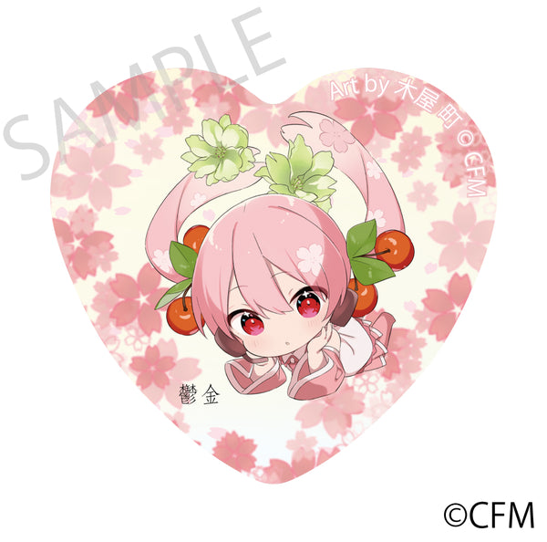 (Goods - Badge) Sakura Miku x Hirosaki Sakura Story Heart-shaped Tin Badge Tumeric Flowers - Art by Kiya Machi