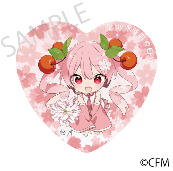(Goods - Badge) Sakura Miku x Hirosaki Sakura Story Heart-shaped Tin Badge Shogetsu Blossoms - Art by Kiya Machi