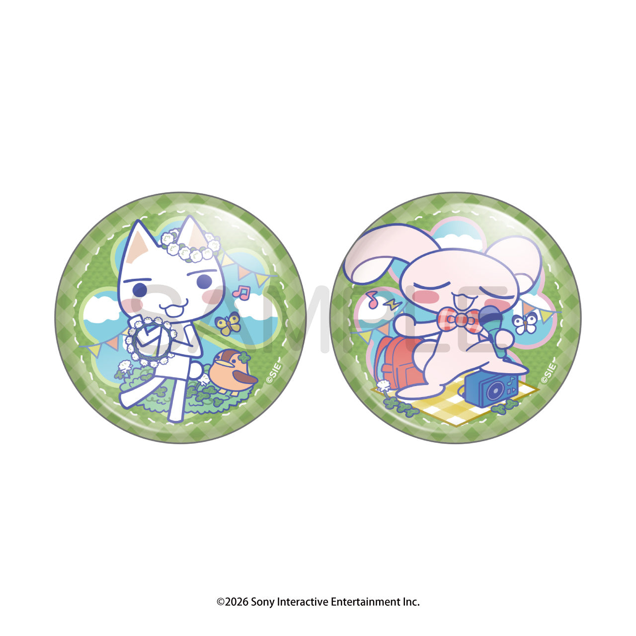 (Goods - Badge) Toro and Friends (Doko Demo Issyo) Picnic Demo Issyo Button Badge Set <Toro Wreath ver. & Jun>