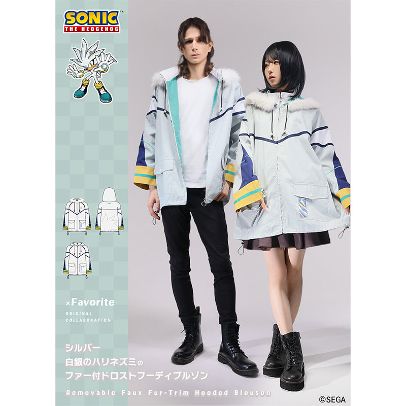 (Goods - Outerwear) Sonic the Hedgehog x Favorite Collab * Silver - Silver Hedgehog Removable Faux Fur-Trim Hooded Blouson