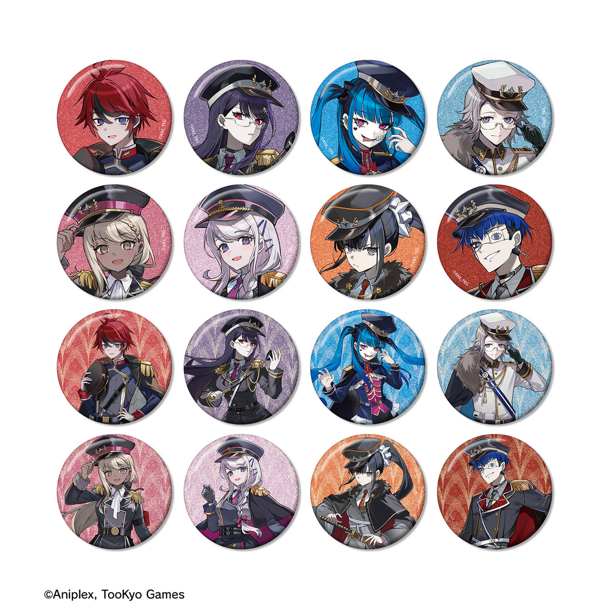 (1BOX=16)(Goods - Badge) HUNDRED LINE Last Defense Academy Art by Karasu BTK Military ver. Trading Glitter Button Badge Karatez Collab