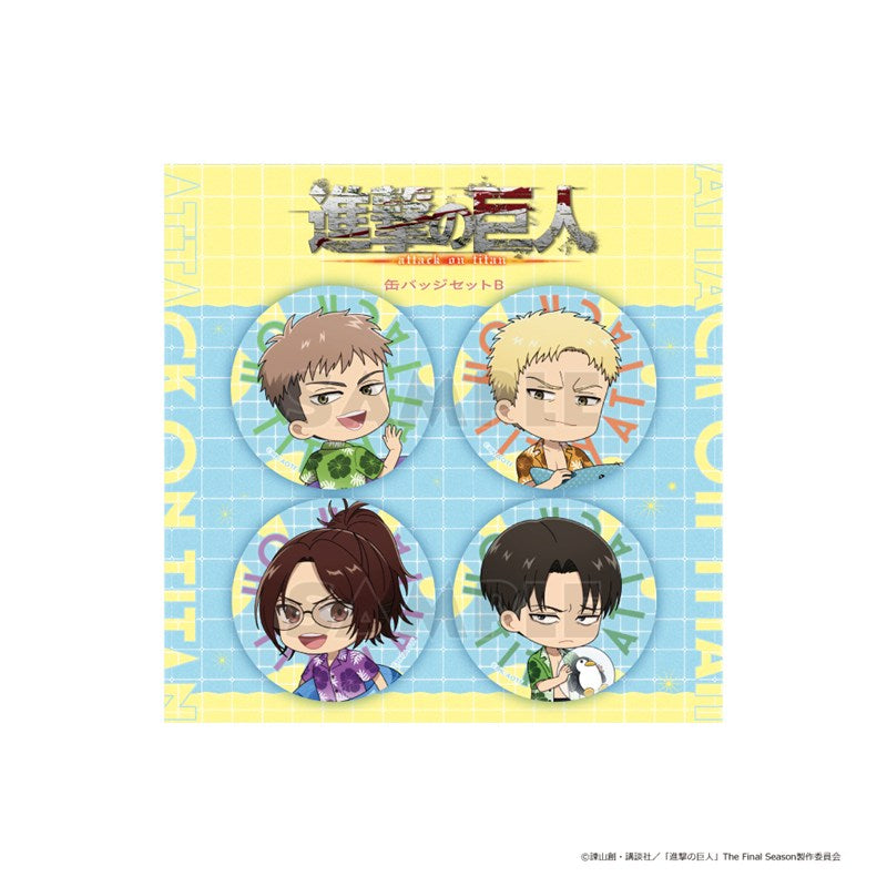 (Goods - Badge) Attack on Titan Chibi Button Badge Set B (Jean & Reiner & Hange & Levi/Vacation)