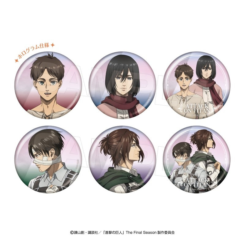 (1BOX=6)(Goods - Badge) Attack on Titan Holographic Button Badge Collection (EMOTIONAL WIND) 6 Types