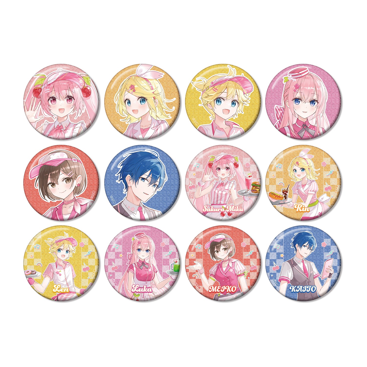 (1BOX=12)(Goods - Badge) Sakura Miku Exclusive Art American Diner ver. Art by Fumi Trading Glitter Button Badge