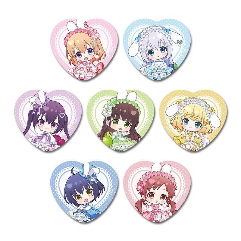 (1BOX=7)(Goods - Badge) Is the Order a Rabbit? BLOOM Puchichoco Trading Heart Button Badge Macaron ver.