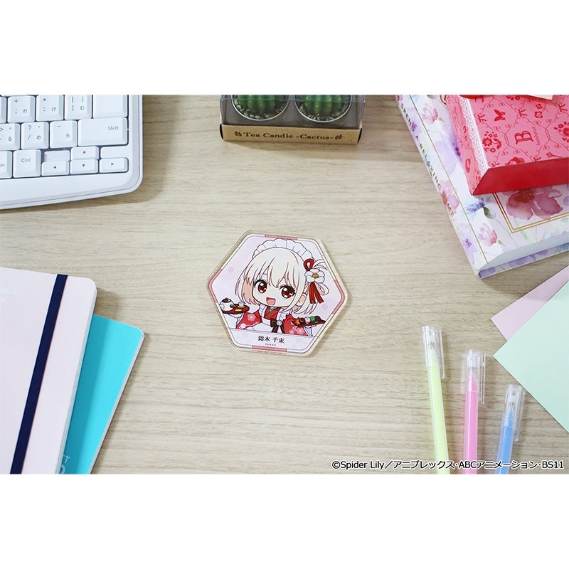 (Goods - Coaster) Lycoris Recoil TV Anime Puchi Choko Acrylic Coaster (Chisato Nishikigi) Kimono Maid ver.