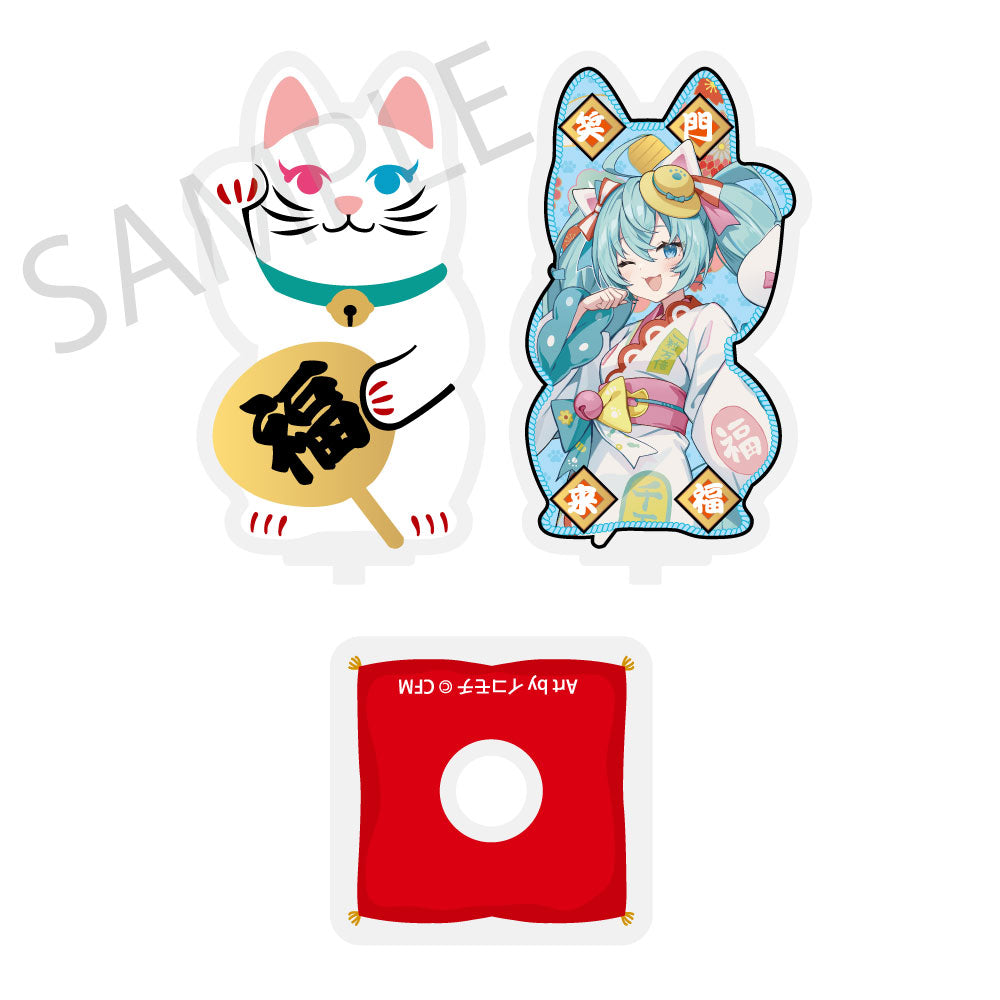 (Goods - Acrylic Stand) Hatsune Miku x Lucky Cat x Midsummer Kumagaya Spinning Die-cut Acrylic Stand Hatsune Miku White Cat Art by Icomochi