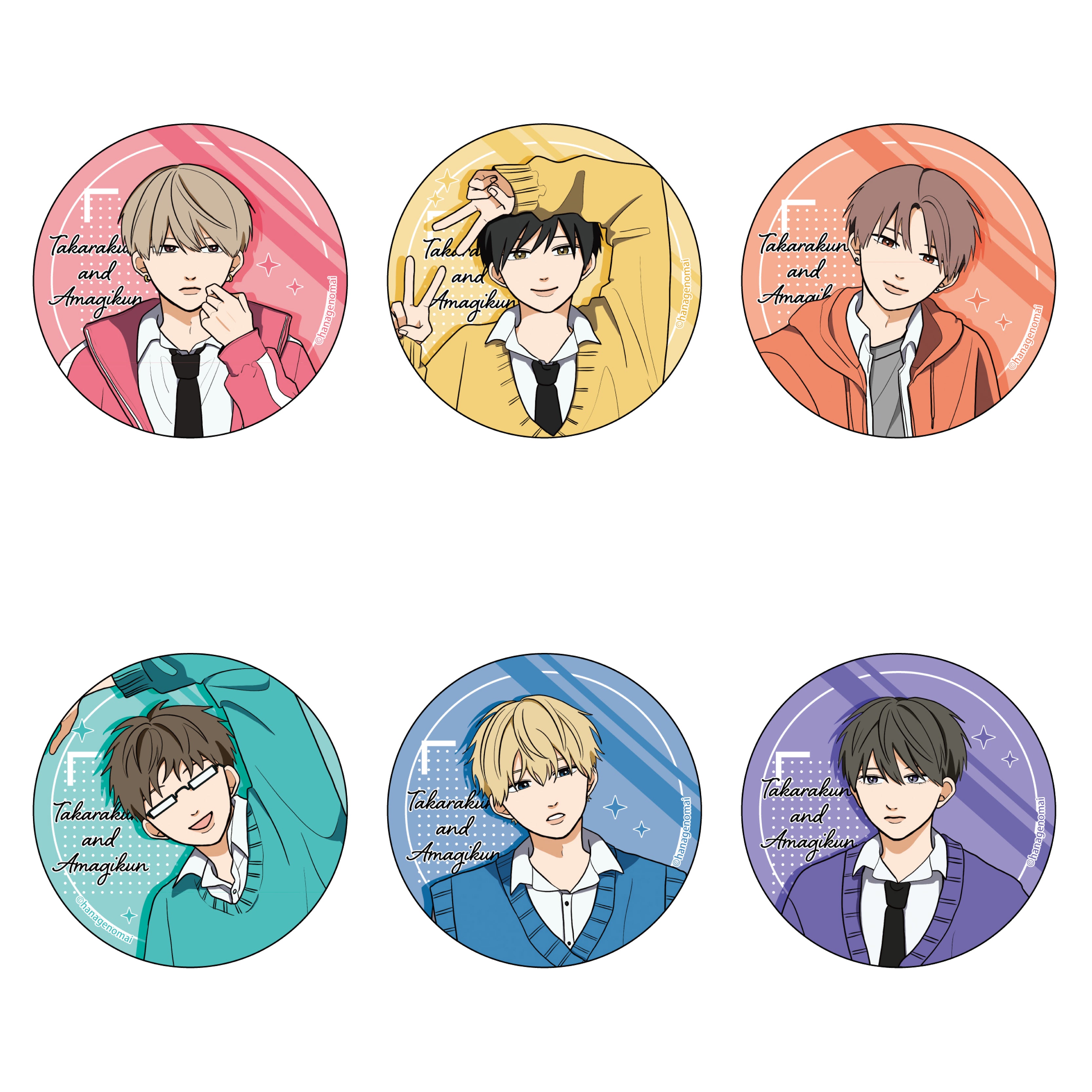 (1BOX=6)(Goods - Badge) Takara-kun & Amagi-kun - Tin Badge Collection PACK
