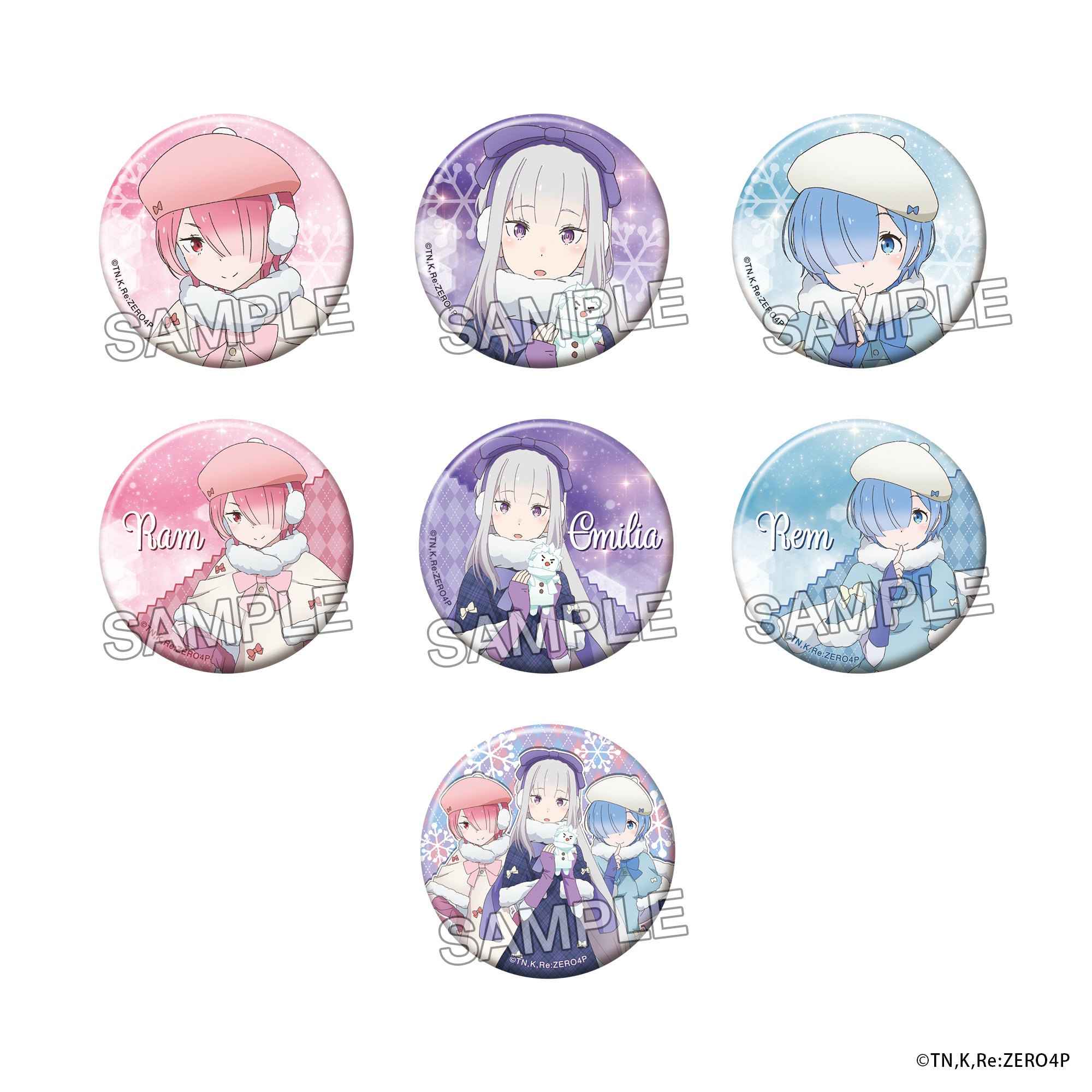 (1BOX=7)(Goods - Badge) "Re:ZERO -Starting Life in Another World-" Tradable Sparkly Tin Badge - Winter Snow Ver. PACK