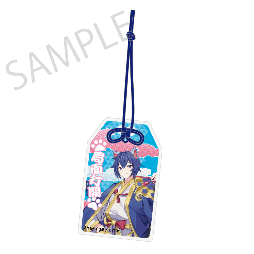 (Goods - Keychain) Hatsune Miku x Lucky Cat x Midsummer Kumagaya Omamori Charm-style Acrylic Tag KAITO Art by Icomochi