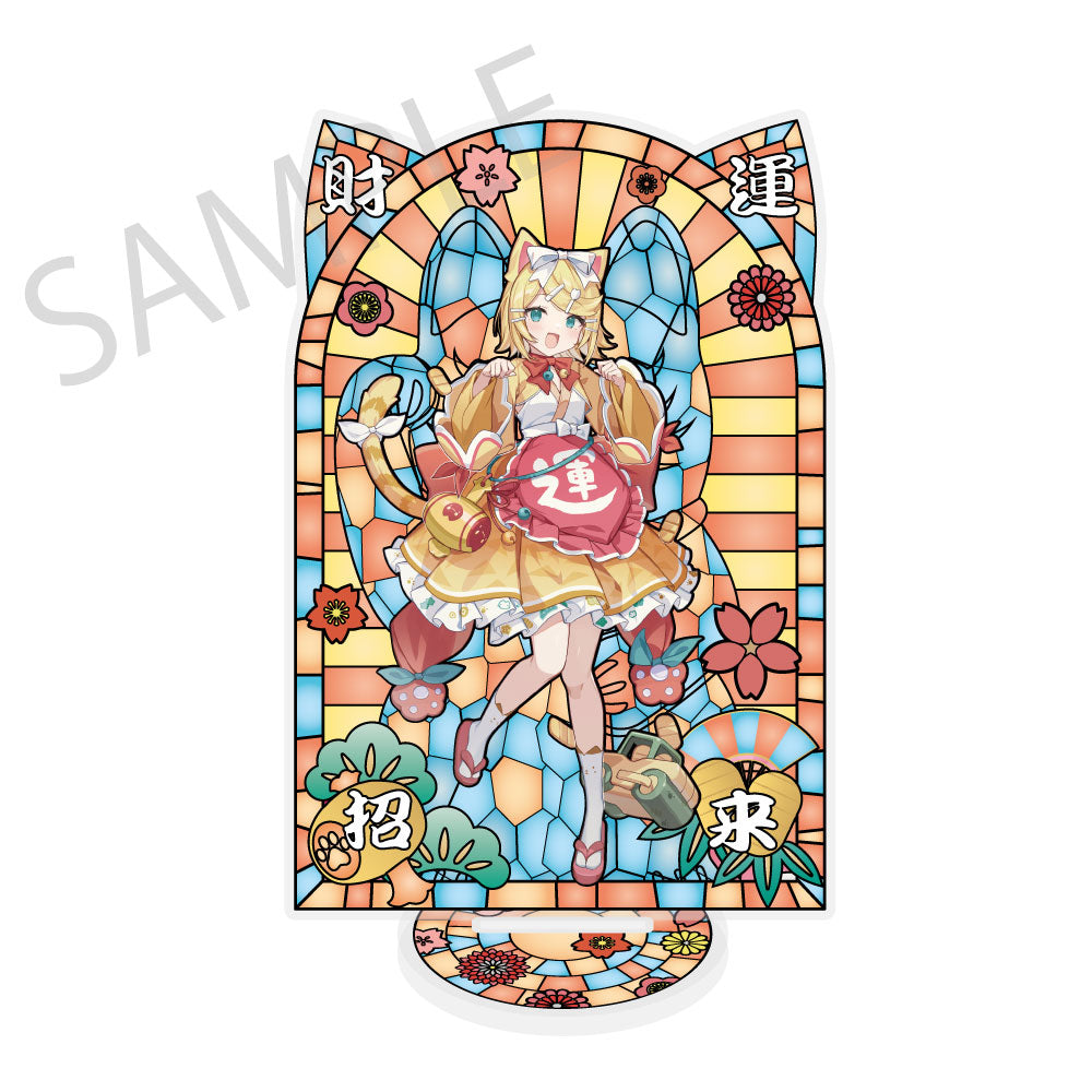 (Goods - Acrylic Stand) Hatsune Miku x Lucky Cat x Midsummer Kumagaya Stained Glass-Style Finish Acrylic Stand Kagamine Rin Art by Icomochi