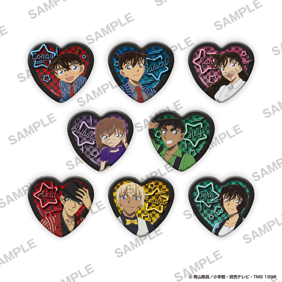 (1BOX=8)(Goods - Badge) Detective Conan Heart-Shaped Tin Badge - American Oldies Ver. PACK