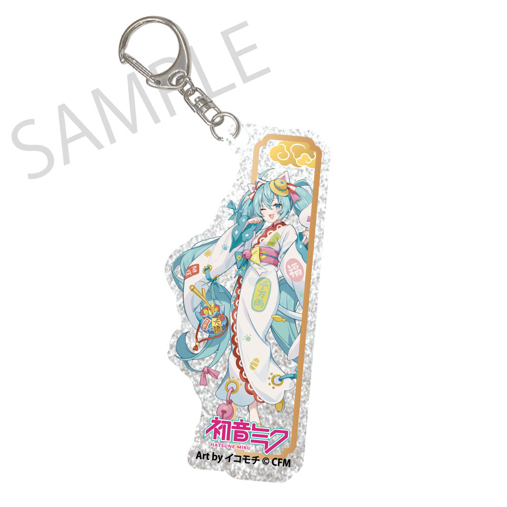 (Goods - Keychain) Hatsune Miku x Lucky Cat x Midsummer Kumagaya Silver-backed Acrylic Keychain Hatsune Miku White Cat Art by Icomochi