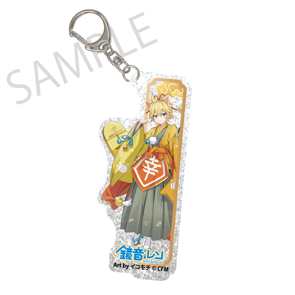 (Goods - Keychain) Hatsune Miku x Lucky Cat x Midsummer Kumagaya Silver-backed Acrylic Keychain Kagamine Len Art by Icomochi