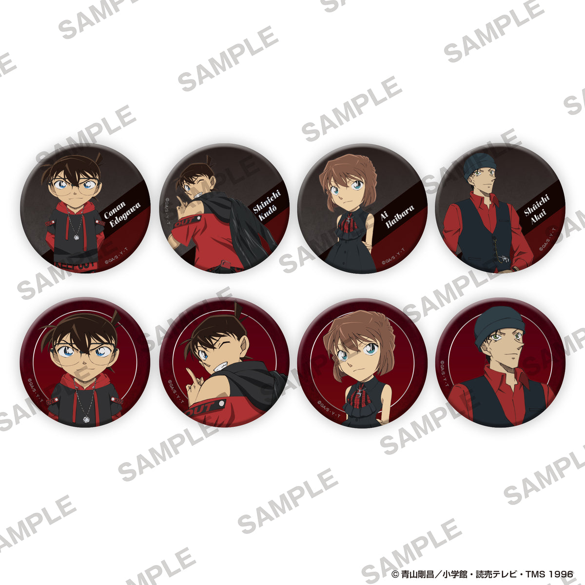 (1BOX=8)(Goods - Badge) Detective Conan Tin Badges + Black & Red Ver. PACK
