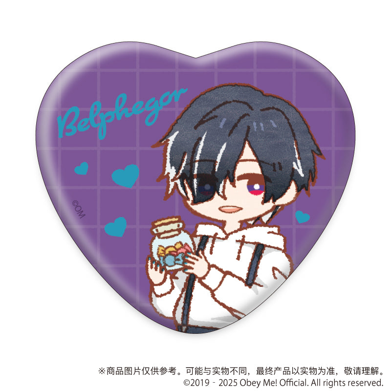 (1BOX=7)(Goods - Badge) Obey Me! Nightbringer Heart-shaped Button Badge 01 White Day ver. (Retro Art)