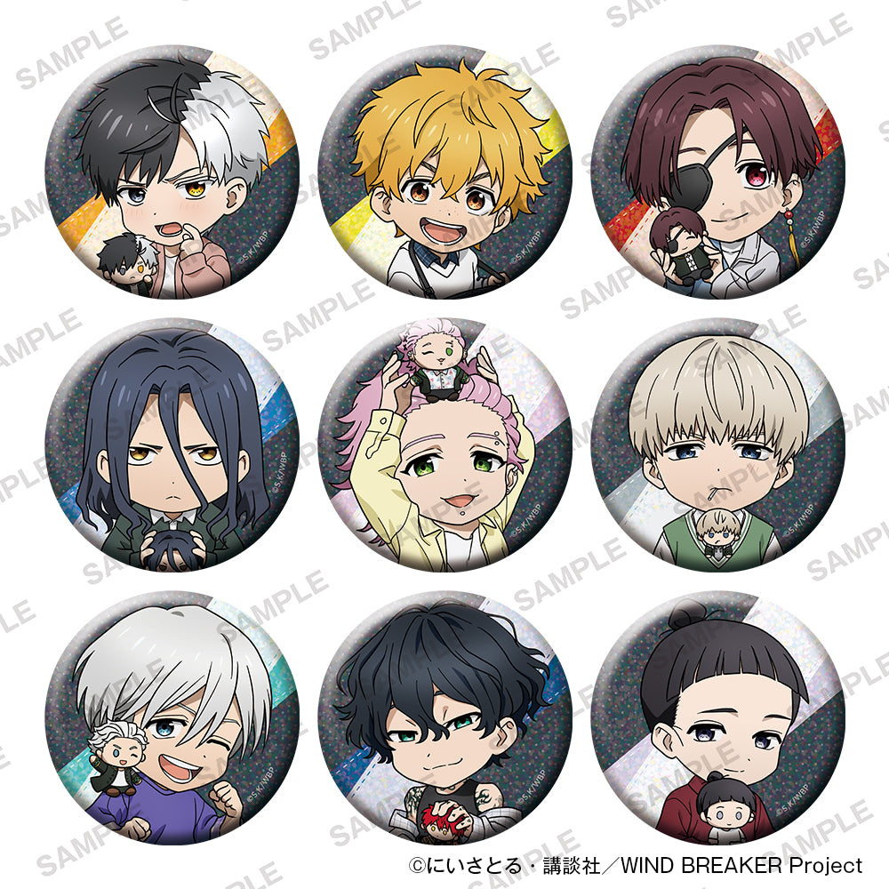 (1BOX=9)(Goods - Badge) TV Anime WIND BREAKER Chibi Character Glimmering Tin Badge Collection Together with Plushies Ver. Pack