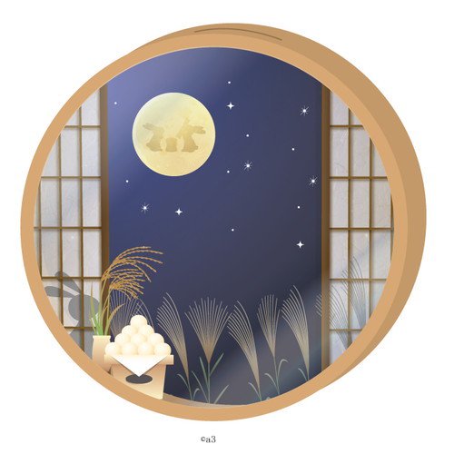 (Goods - Key Chain Cover) Round Character Frame 02 - Tradition Japanese Window (Autumn Moon)