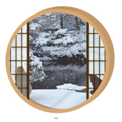 (Goods - Key Chain Cover) Round Character Frame 04 - Tradition Japanese Window (Snow)