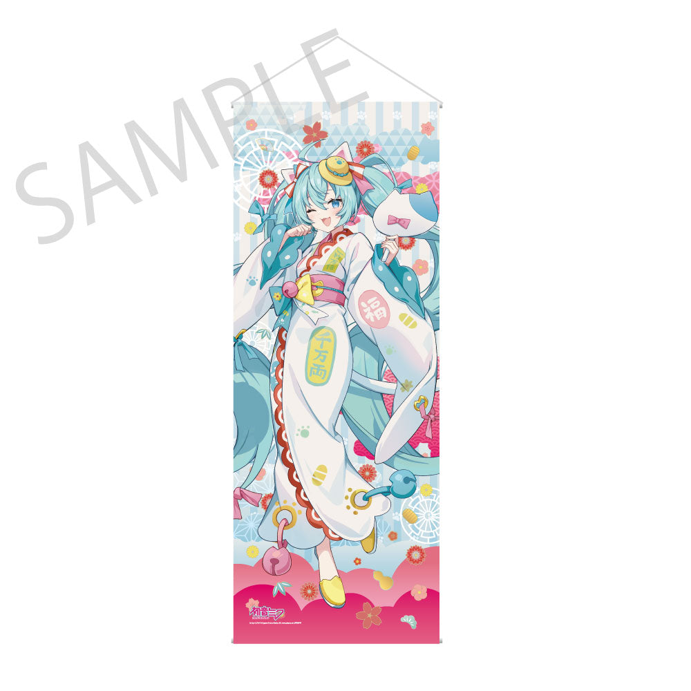 (Goods - Tapestry) Hatsune Miku x Lucky Cat x Midsummer Kumagaya - Almost Life-size Tapestry Hatsune Miku White Cat Art by Icomochi