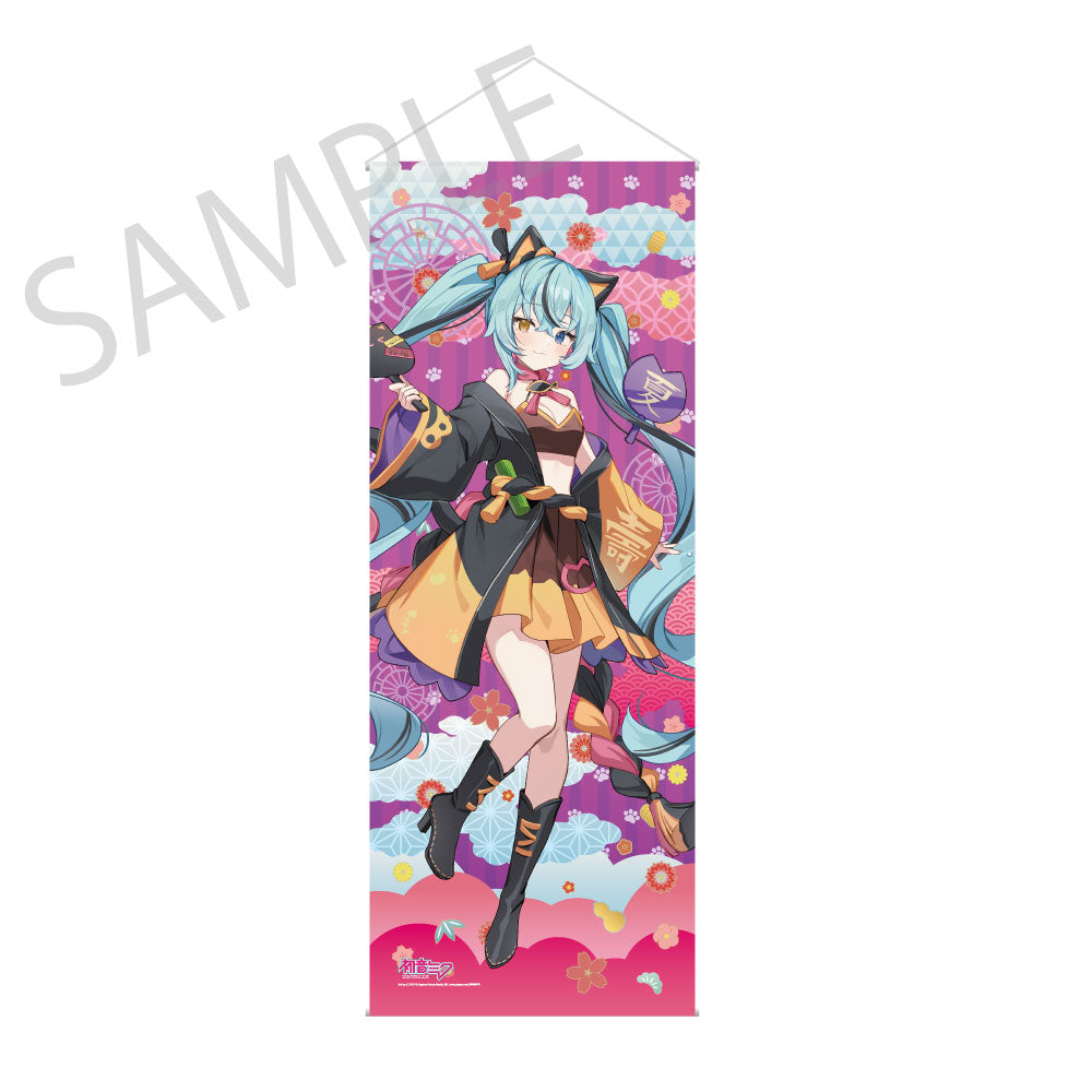 (Goods - Tapestry) Hatsune Miku x Lucky Cat x Midsummer Kumagaya - Almost Life-size Tapestry Hatsune Miku Black Cat Art by Icomochi