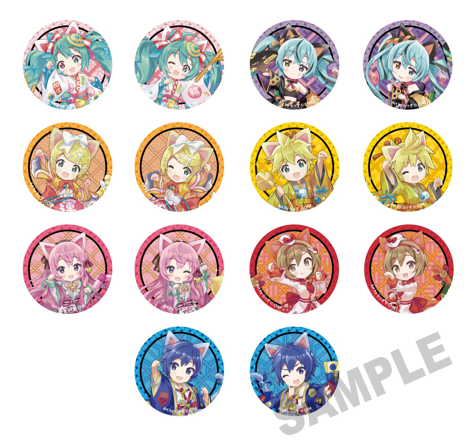 (Goods - Badge) Hatsune Miku x Lucky Cat Tradable Tin Badge - Piapro Characters Art by Rassu Total 14 Types [1 Piece]