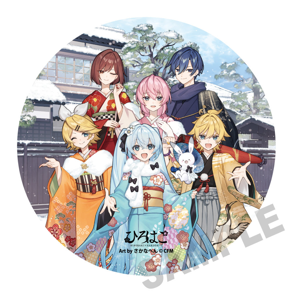 (Goods - Badge) Snow Miku x Hirohako Mega Tin Badge Stand Hakodate - Art by Sakanahen