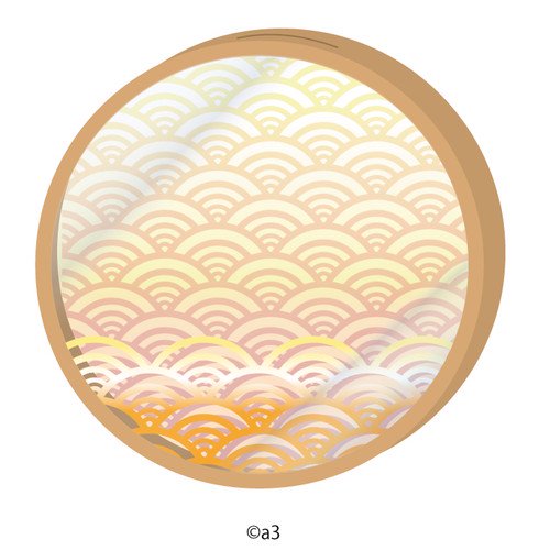 (Goods - Key Chain Cover) Round Character Frame 24 - Traditional Wave Pattern (Canary)