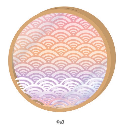 (Goods - Key Chain Cover) Round Character Frame 25 - Traditional Wave Pattern (Vermilion)