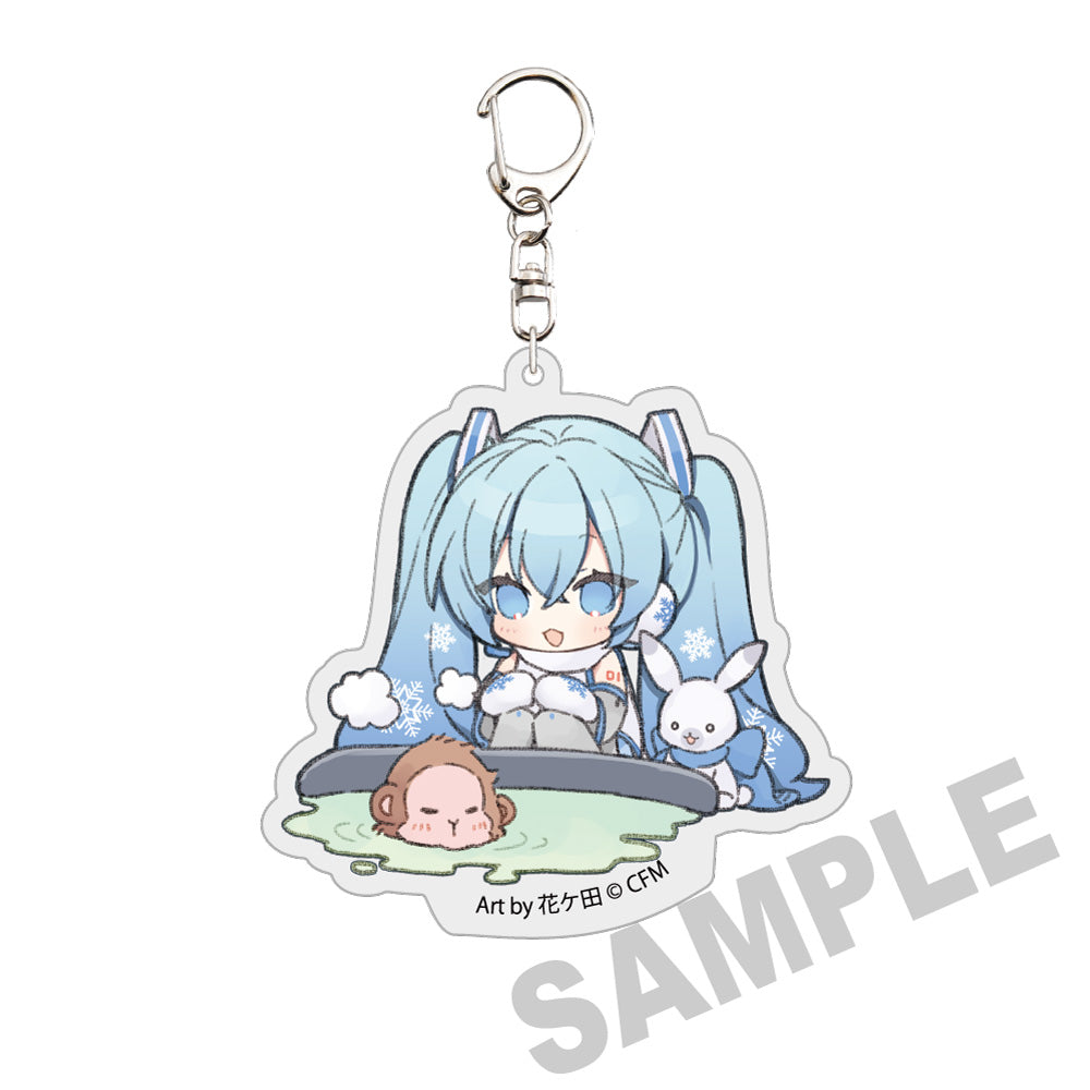 (Goods - Keychain) Snow Miku x Hirohako Die-cut Acrylic Keychain Hakodate - Monkeys and Hotsprings - Art by hanagata