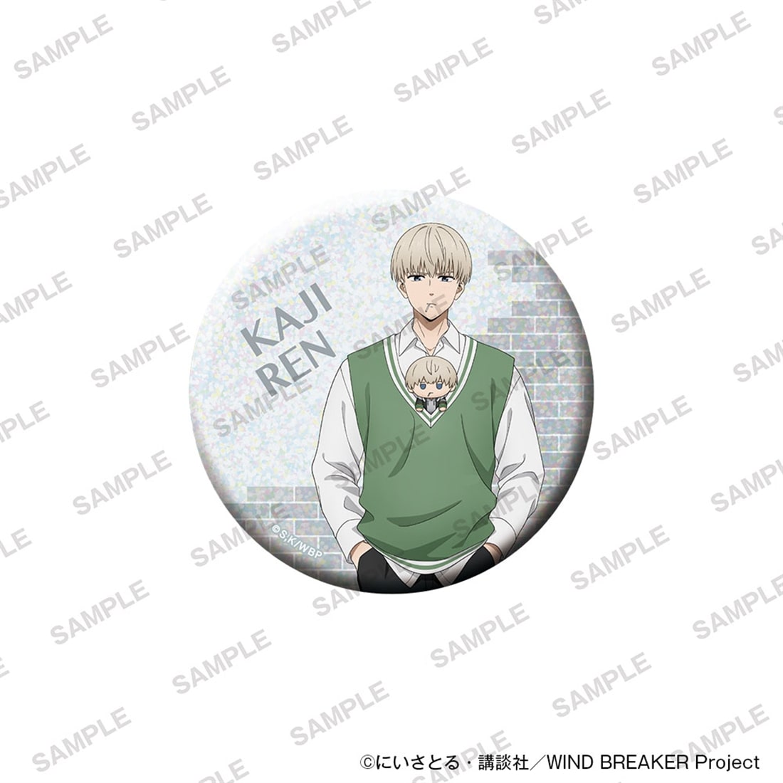 (Goods - Badge) TV Anime WIND BREAKER Big Holographic Tin Badge Together with Plushies Ver. - Ren Kaji