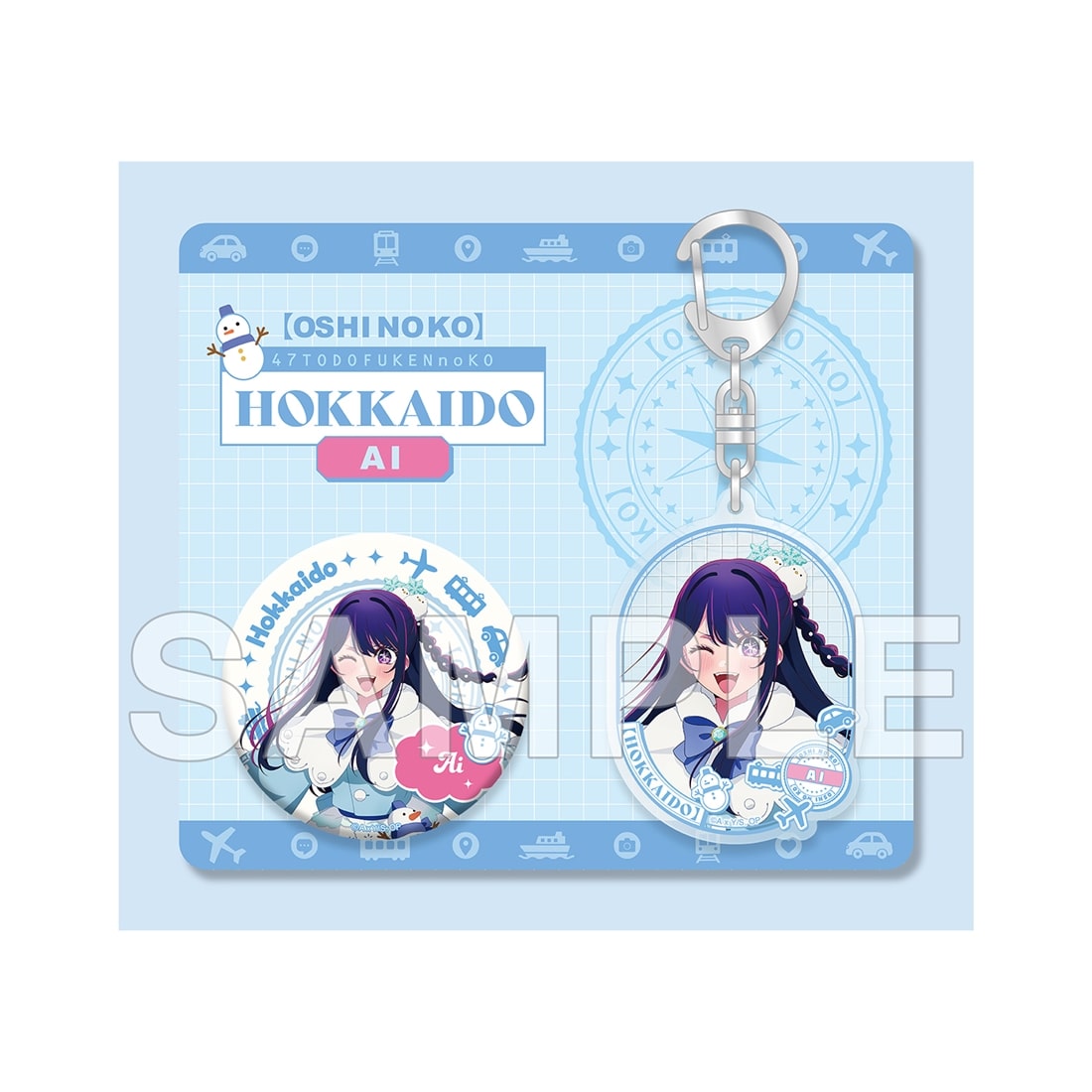 (Goods - Set) 【OSHI NO KO】[47 TODOFUKEN NO KO] Tin Badge & Acrylic Keychain Set Ai (Hokkaido)