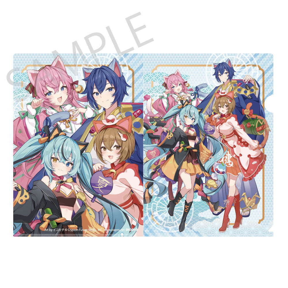 (Goods - Clear File) Hatsune Miku x Lucky Cat x Midsummer Kumagaya Clear File Hatsune Miku Black Cat / Megurine Luka / MEIKO / KAITO Art by Icomochi