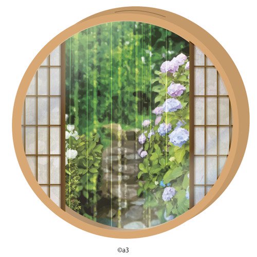 (Goods - Key Chain Cover) Round Character Frame 37 - Tradition Japanese Window (Rainy Season