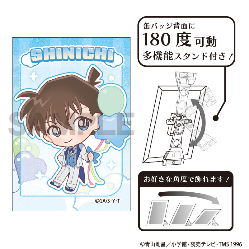 (Goods - Badge) Detective Conan Glitter Art Button Badge Shinichi Kudo Balloon Chibi