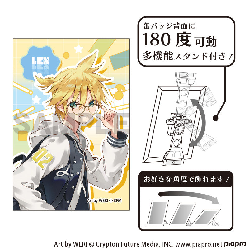 (Goods - Badge) Hatsune Miku Art Button Badge Kagamine Len Glasses Style