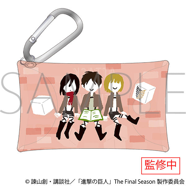 (Goods - Pouch) Attack on Titan Clear Pouch w/Carabiner Yuru Palette Eren & Mikasa & Armin