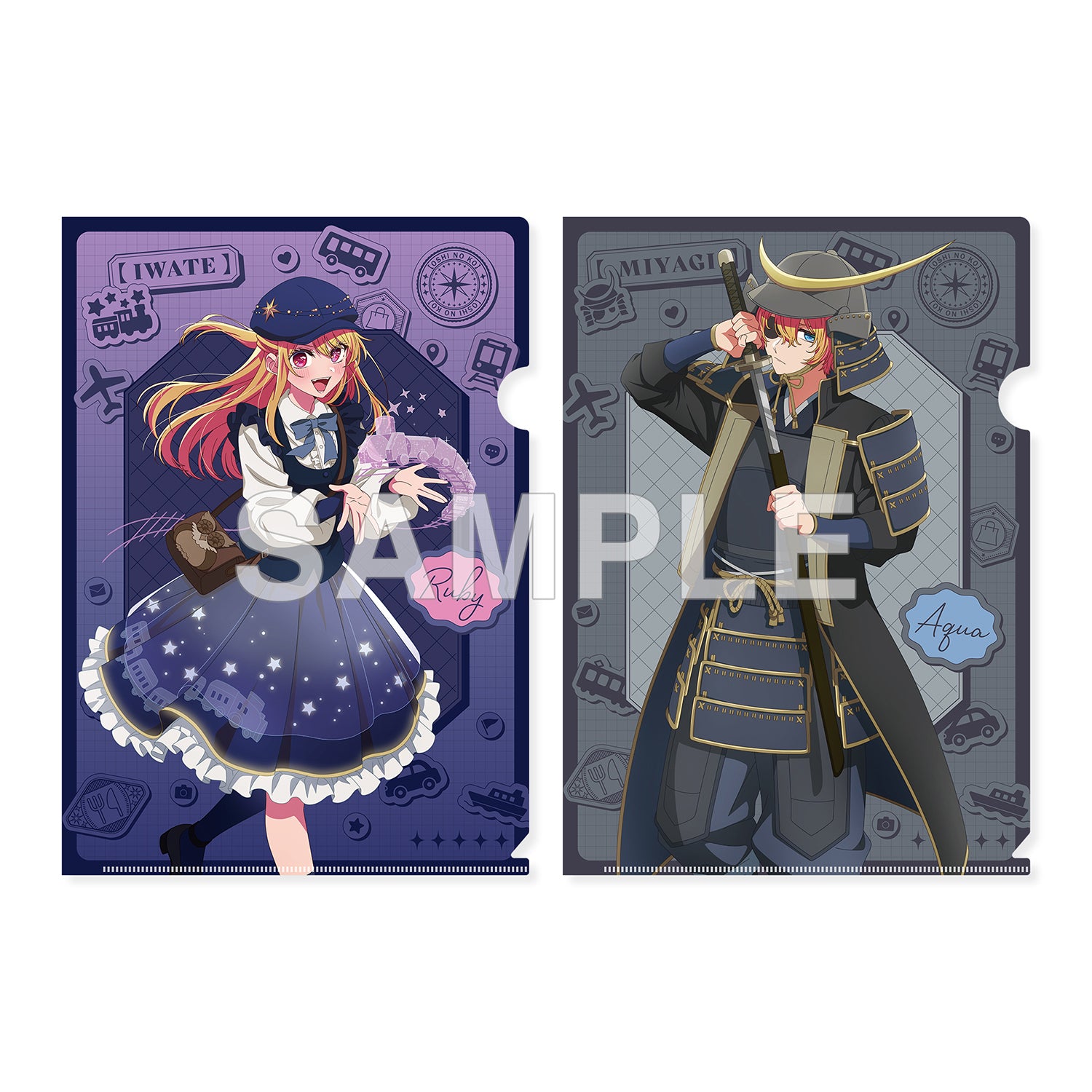 (Goods - Clear File) OSHI NO KO [47 TODOFUKEN NO KO] Clear File Set Ruby (Iwate Prefecture) & Aqua (Miyagi Prefecture)