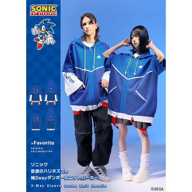 (Goods - Outerwear) Sonic the Hedgehog x Favorite Collab * Sonic - Sound-speed Hedgehog 1-Way Sleeve Scuba Knit Hoodie