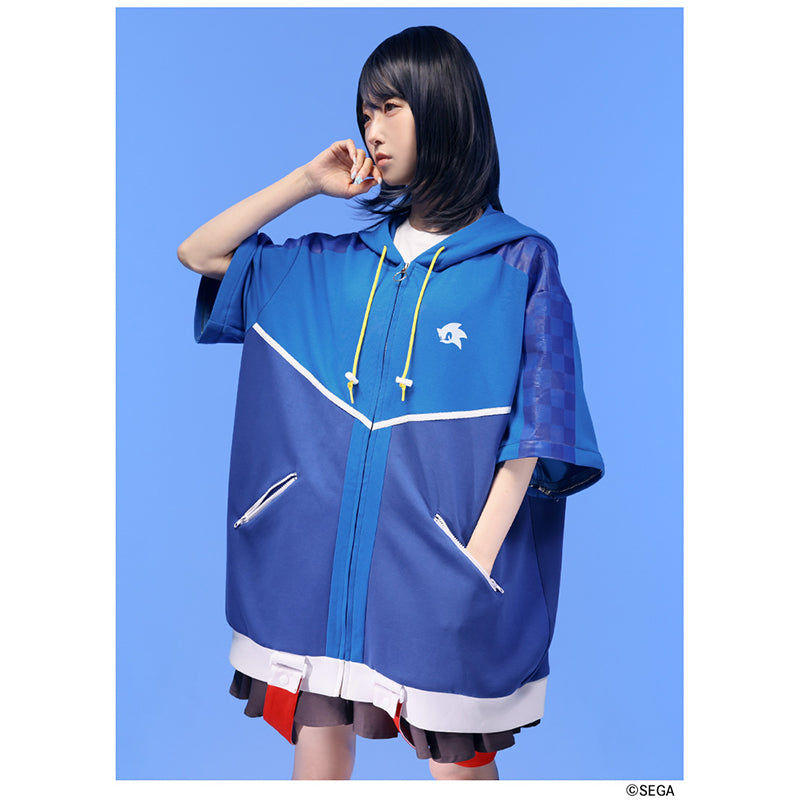 (Goods - Outerwear) Sonic the Hedgehog x Favorite Collab * Sonic - Sound-speed Hedgehog 1-Way Sleeve Scuba Knit Hoodie