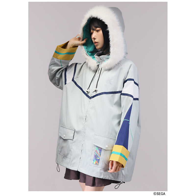 (Goods - Outerwear) Sonic the Hedgehog x Favorite Collab * Silver - Silver Hedgehog Removable Faux Fur-Trim Hooded Blouson