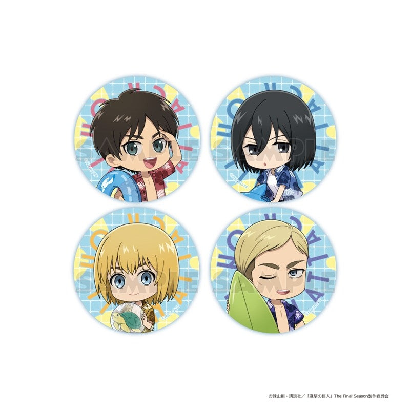 (Goods - Badge) Attack on Titan Chibi Button Badge Set A (Eren & Mikasa & Armin & Erwin/Vacation)
