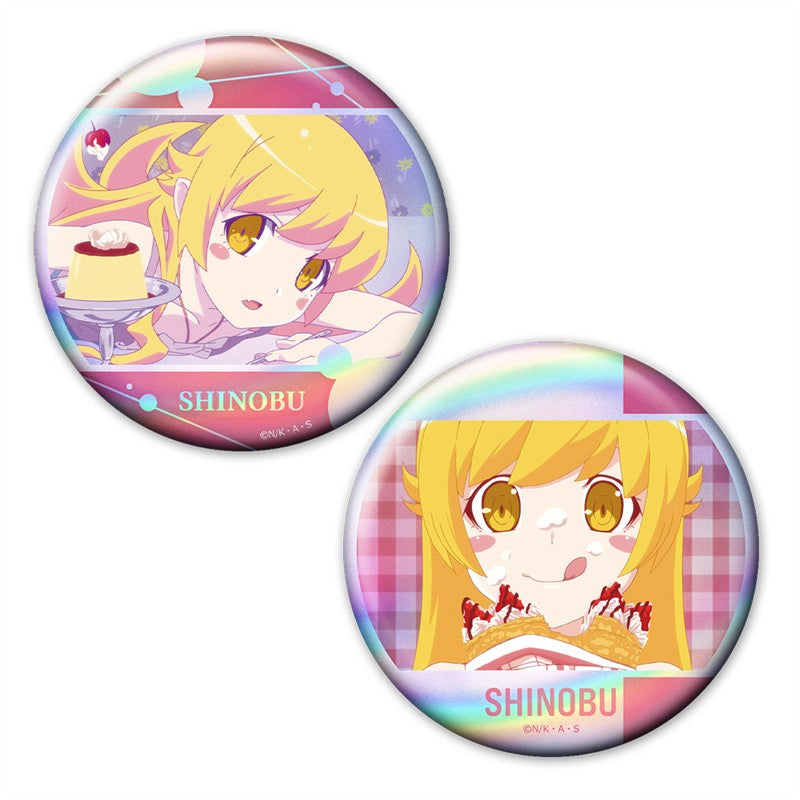(Goods - Badge) Monogatari Series Holographic Button Badge Set of 2 Shinobu Oshino