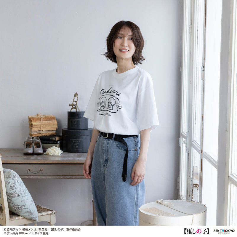 (Goods - Shirt) TV Anime Oshi no Ko Vol.2 Monotone Scene Art T-shirt 5 (Akane Kurokawa & Aqua) White