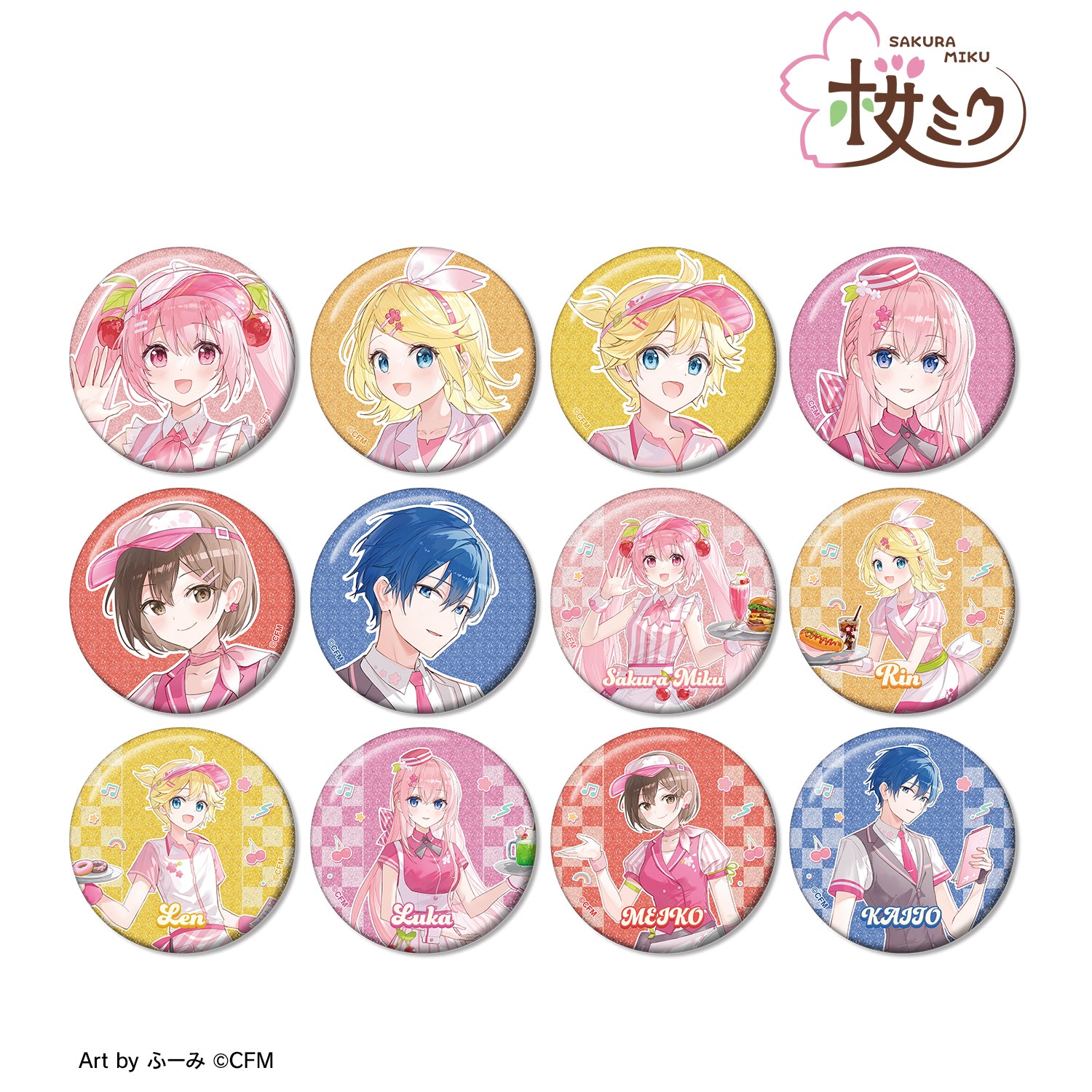 (1BOX=12)(Goods - Badge) Sakura Miku Exclusive Art American Diner ver. Art by Fumi Trading Glitter Button Badge